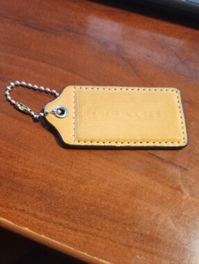 Coach Tan Leather Tag with Ball Chain